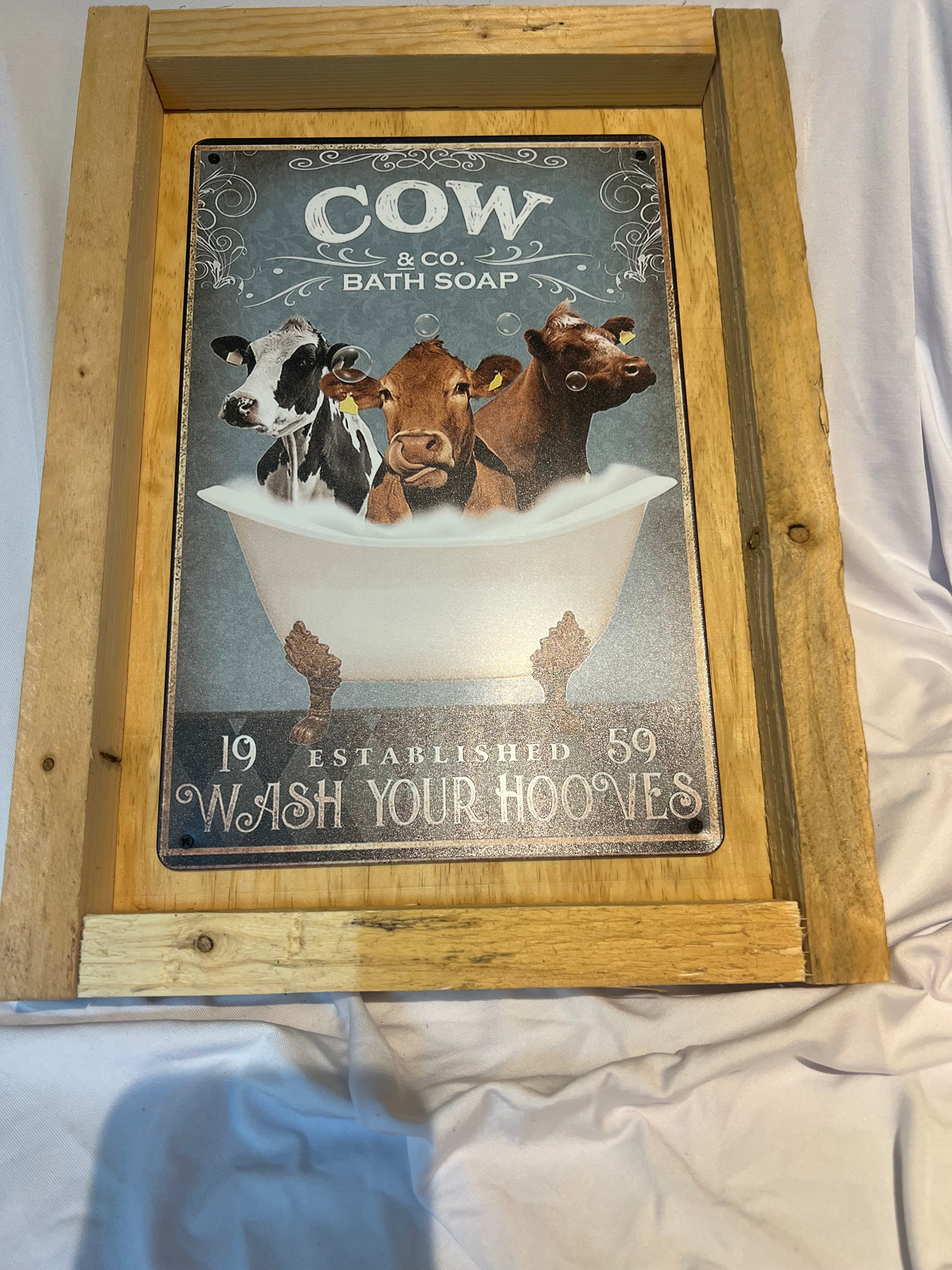 “Cow &Co. Bath Soap” Framed Metal Sign 15x11.5