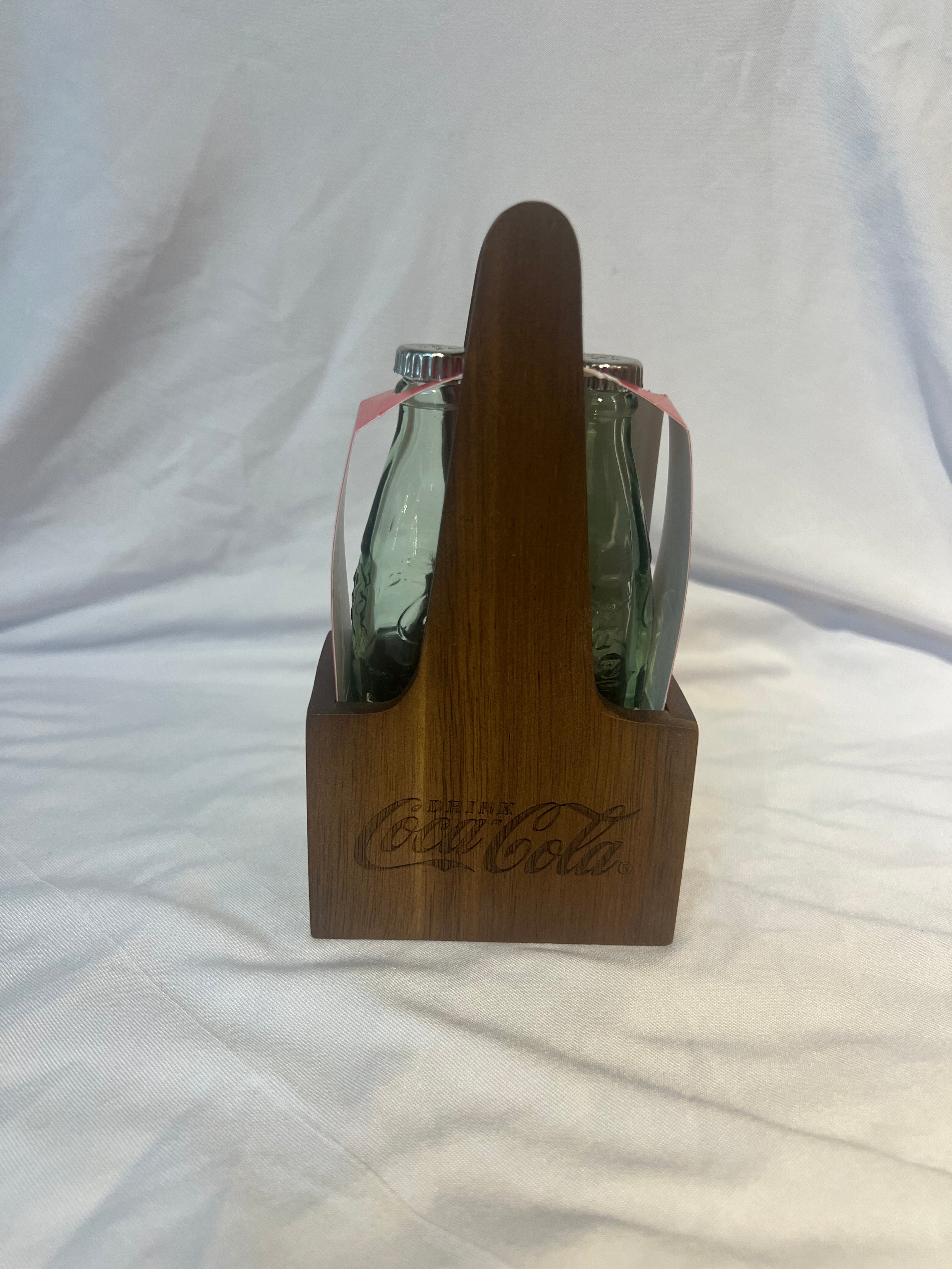 Wooden Coca Cola Salt and Pepper Carrier Set