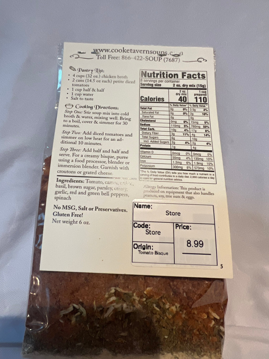 Cooke Tavern Soups – Farmer Al’s Homegrown Tomato Basil Bisque Mix