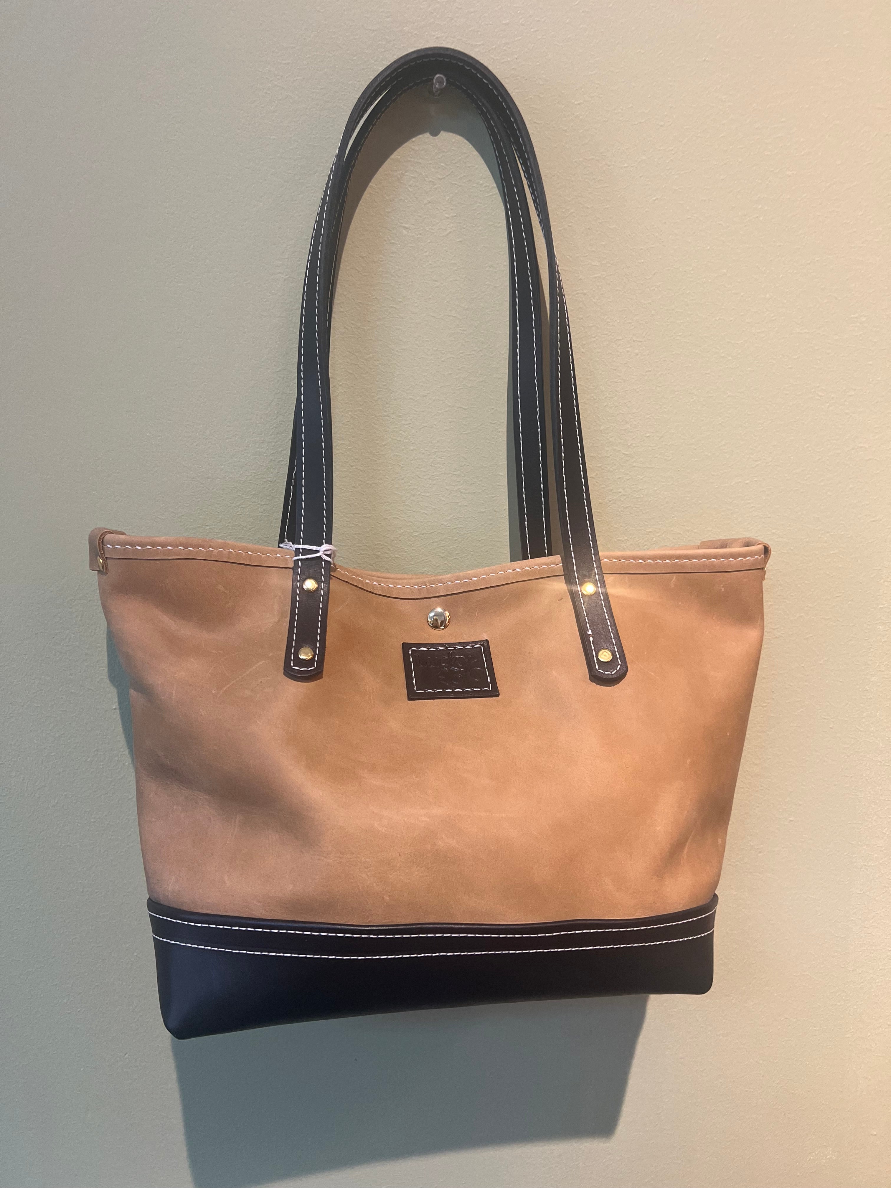 Two-tones Tote, Genuine Leather- Handmade