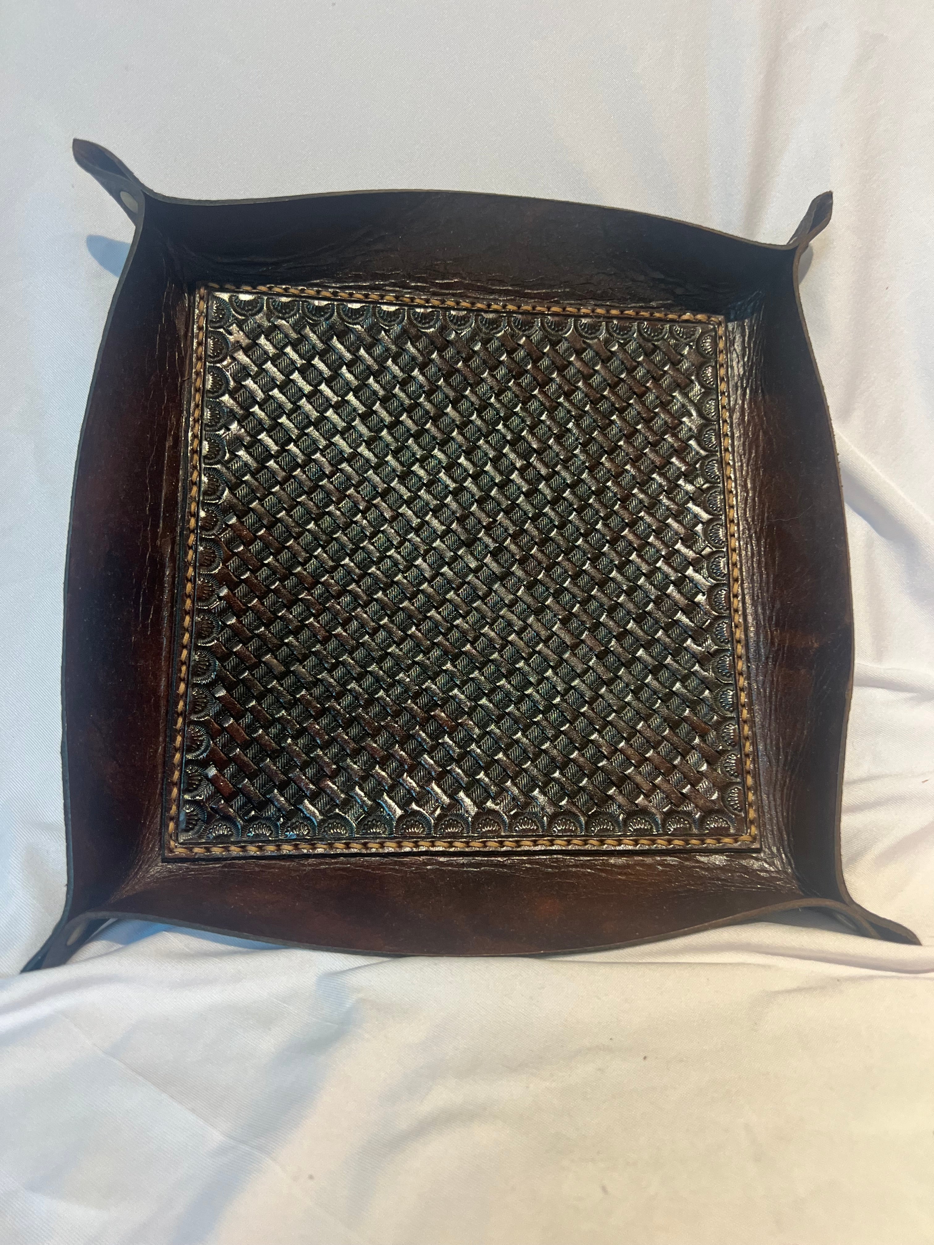 Brown Tooled Valet Tray- Handmade