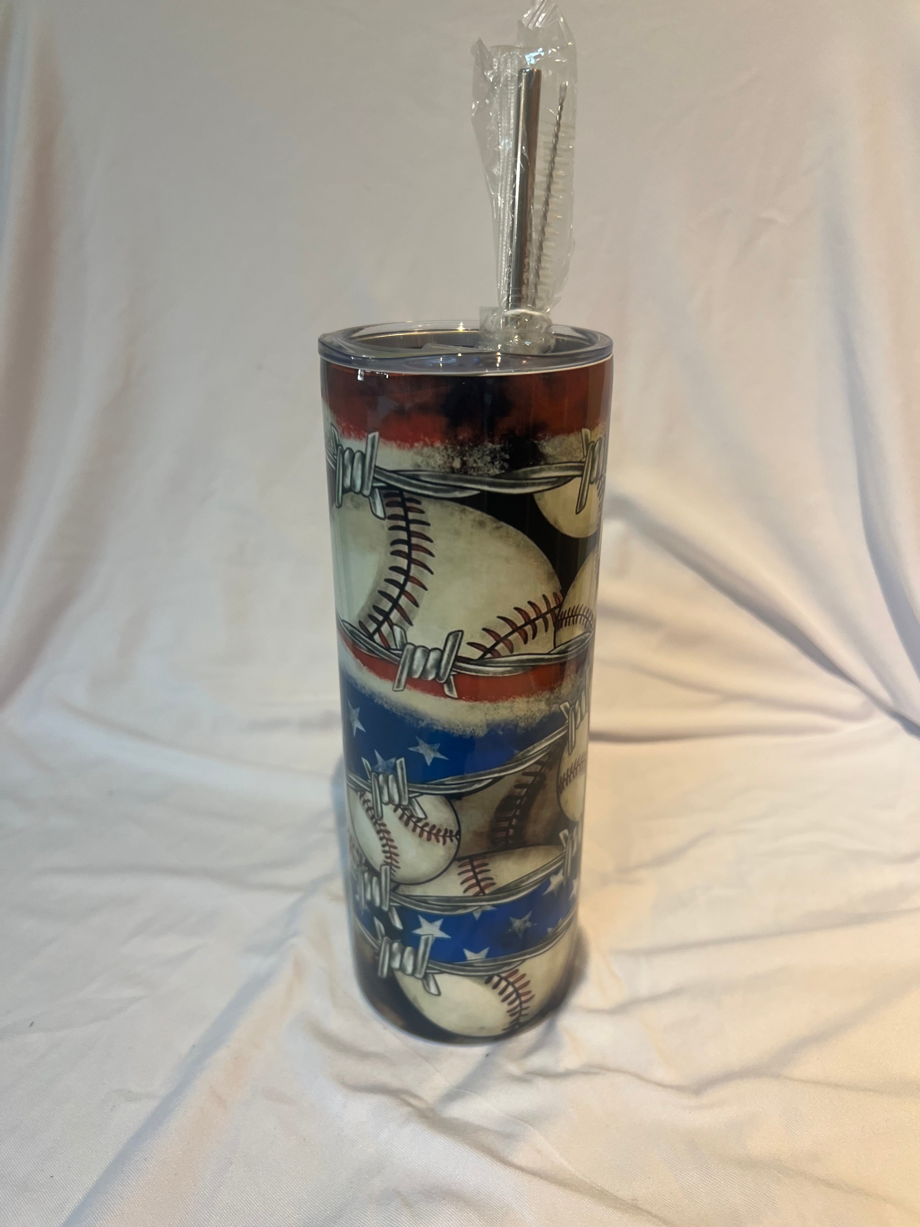 Baseball barbware red white and blue 
Tumbler