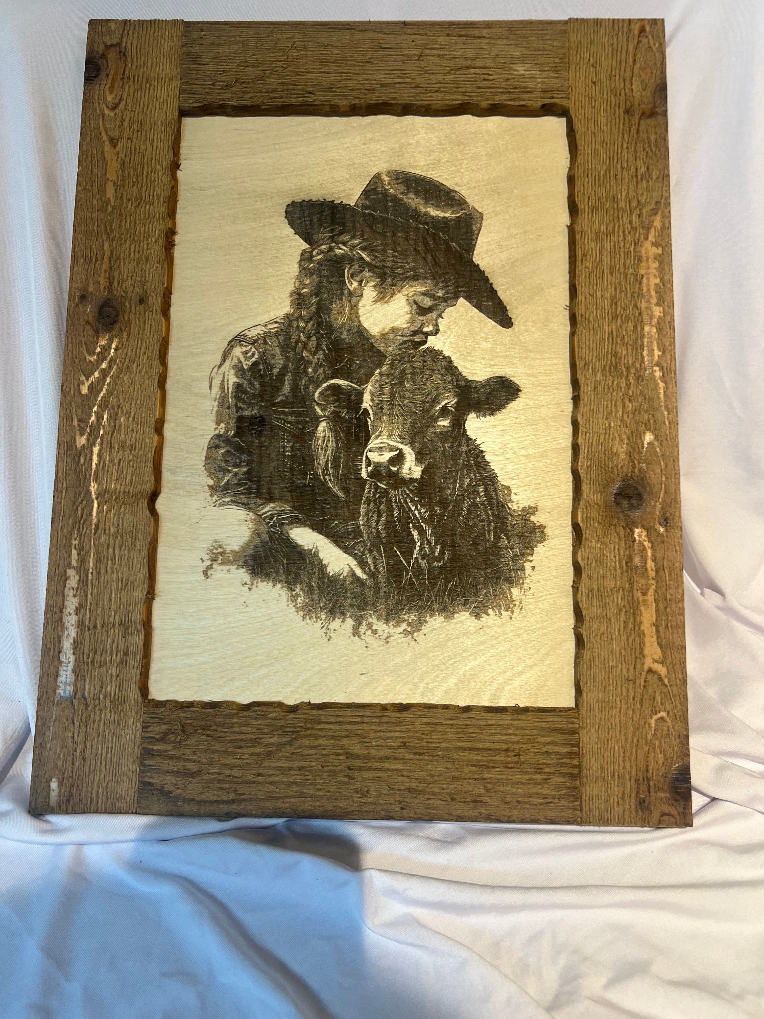 Little Cowgirl and Calf 15.5x12
